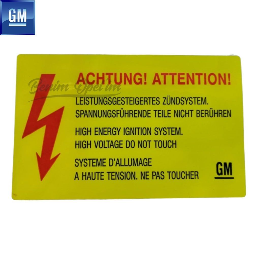 Amblem ve Yazı | Opel Ön Panel Dikkat Yüksek Enerji Etiketi Sarı 6.4X10Cm (Achtung Attentıon) GM Orijinal 90054761 - 1208750 | 90054761 | 